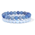 Two-piece 8mm natural stone bead bracelet set with navy and opal-white round beads - 8mm Opal & Blue Aventurine