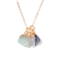 Minimalistische gouden ketting met ruwe groene fluoriet, helder kwarts en lapis lazuli - Lichtgroen en Donkerblauw Steen Stijl (FN1781)