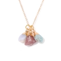 Minimalistische gouden ketting met drie unieke, meerkleurige hangers van natuursteen. - Rozenkwarts en Amazoniet Steen Stijl (FN1782)