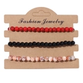 Three-piece elastic stone bead bracelet set in red, black, and marble white on a card - 19cm / Red Black Orange Patterned Beads (FK0502)