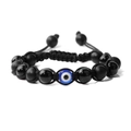Verstellbares schwarzes Perlenarmband mit Tigeraugen und blauem Auge der Medusa Anhänger - Kartonverpackung / Mattschwarzer Perlen Gewebter Stil (G0302)