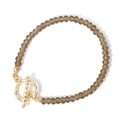 Detalle de las cuentas grises facetadas y el cierre de palanca dorado de la pulsera - Estilo de Cuenta Facetada Gris Ahumado (FB0297) / Marrón Oscuro