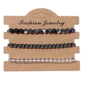 Three-piece stretch bracelet set with marble stone, hematite, and clear beads on card - 19cm / Marble Hematite Clear Beads (FK0503)