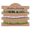 Three-piece stretch stone bead bracelet set in green and white marble on display card - 19cm / Green White Black Patterned Beads (FK0504)