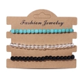 Three-piece stretch stone bead bracelets set in turquoise, clear, and black on kraft card - 19cm / Turquoise Clear Black Beads (FK0505)