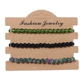 Three-piece stretch bracelet set with green mandala beads and black stone beads - 19cm / Scripture Green Black Ruby Zoisite Beads (FK0506)