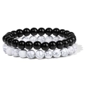 Set di due braccialetti in pietra naturale da 8mm con ossidiana nera e turchese bianco - Pietra Nera Lucida + Turchese Bianco