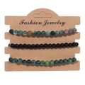 Three-piece set of 4mm natural stone beaded stretch bracelets on a display card - 19cm / Agate Turquoise Mixed Stone Beads (FK0507)