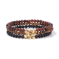 Detail of three-piece beaded bracelet set with tiger eye, lava stones and gold beads - Tiger Eye and Lava Stone Style (FK1838-19CM)
