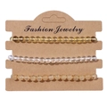 Three-piece set of yellow and transparent 4mm stone bead elastic bracelets on display card - 19cm / Yellow Clear Stone Texture Beads (FK0509)