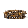 Three-piece tiger eye stone bracelet set featuring chips, pebbles, and polished beads - 6mm (3-Piece Set: Tiger Eye) / Brown