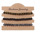 3-piece natural 4mm stone bead bracelet set with black mantra and grey labradorite - 19cm / Gold Scripture Black Gray Beads (FK0511)