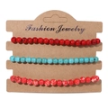 Three-piece set of 4mm natural stone beaded stretch bracelets on a kraft card - 19cm / Red Turquoise Patterned Beads (FK0512)