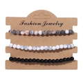 Three-piece set of 4mm natural stone beaded bracelets with white turquoise and black agate - 19cm / Pink Gray White Black Beads (FK0513)