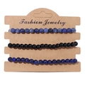 Three-piece set of natural stone beaded elastic bracelets in blue and black on display card - 19cm / Sodalite Black Deep Blue Beads (FK0515)