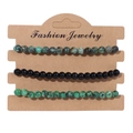 Three-piece stretch bracelet set with turquoise, black agate, and green stone beads - 19cm / Blue Green Black Mottled Beads (FK0518)