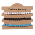 Three-piece set of natural stone beaded elastic bracelets on a brown display card - 19cm / Turquoise Lava Blue Green Beads (FK0519)