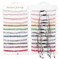 Set of 12 multi-color faceted crystal bead bracelets with adjustable black cords - Colorful Faceted Bead Style (FK1871) / Woven Style