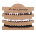 Three-piece stretch stone bead bracelet set with marble, turquoise, and black glossy beads - 19cm / Marble Turquoise Black Beads (FK0520)