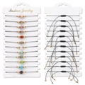 Set of 12 adjustable woven rope bracelets with colorful stone beads and golden accents - Woven Style