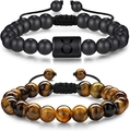 Set di bracciali da uomo in occhio di tigre naturale e perline nere con segno del Toro - Toro (G0329) / Set da 2 pezzi