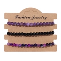 Three-piece stackable beaded stretch bracelets in purple and black natural stones - 19cm / Purple Black Rainbow Agate Beads (FK0523)