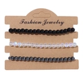 Three-piece set of 4mm natural stone beaded stretch bracelets in black and hematite grey - 19cm / Black Rainbow Hematite Beads (FK0524)