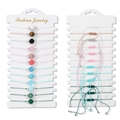 Set of 12 colorful braided adjustable string bracelets with semi-precious stone beads - Single Bead Simple Style (FK1645) / Woven Style