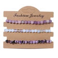 Set of 3 minimalist beaded bracelets with purple and white natural stones on display card - 19cm / Purple Milky Agate Mix Beads (FK0525)