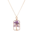 Collana a catena dorata con pendente Albero della Vita rettangolare e pietre di ametista - Stile Cornice Quadrata Albero della Vita (FN1870)