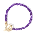 Pulsera de cuentas de piedra natural violeta tallada con cierre de palanca dorado texturizado - Estilo de Cuenta Facetada de Cristal Púrpura (FB0298) / Púrpura