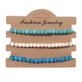 Three-piece turquoise stone beaded stretch bracelet set displayed on a brown kraft card - 19cm / Cyan White Blue Cracked Beads (FK0527)
