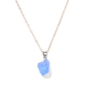 Irregular blue natural stone pendant necklace with elegant gold link chain for women - Blue Raw Stone Gold Chain (FN1738)