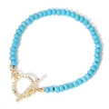 Pulsera de piedras turquesas facetadas con cierre de barra en dorado martillado - Estilo de Cuenta Facetada Estilo Turquesa (FB0299) / Verde azulado