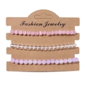 Three-piece stretch beaded bracelet set in pink, lilac, and clear stones with card - 19cm / Pink Clear Purple Beads (FK0528)