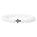 Perlenarmband mit weißen Keramikperlen und einem dunkelgrauen Hämatit-Kreuzanhänger - Poliertes Keramik-Look Weiß (H0045-19cm)