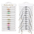 Set of 12 adjustable woven rope bracelets with colorful natural stone beads on card - Stone Tube Bead Style (FK1867) / Woven Style