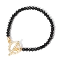 Bracelet minimaliste en pierres noires facettées avec fermoir à bascule OT doré martelé - Noir