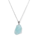 Irregular light blue natural raw stone pendant necklace with fine silver chain - Light Blue Raw Stone Gold Chain (FN1740)