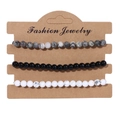 Three-piece stackable beaded stretch bracelets set in black, white, and grey natural stone - 19cm / Black White Gray Stone Beads (FK0531)