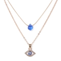 Zweilagige vergoldete Halskette mit blauem Kristall und Evil-Eye-Anhänger - Blauer Wassertropfen Stil (FN1892)