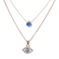 Gold double-layered necklace set with evil eye charm and blue teardrop crystal pendant - Purple Gradient Crystal Water Drop Style (FN1900)