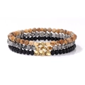 Three-piece set of 4mm natural stone beaded bracelets with golden accent beads - Yellow and Gray Stone Style (FK1837-19CM)