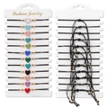 Set of 12 adjustable black cord bracelets with colorful glitter heart charms and gold beads - Woven Style