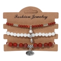 Three-piece set of red and white natural stone bead bracelets with lotus leaf charms - Red and White Beaded Bracelet (FK1029-19CM)