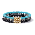 Three-piece beaded bracelet set featuring blue, marble white, and matte black stones - Sky Blue Turquoise and Black Stone Style (FK1839-19CM)