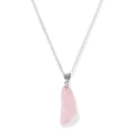 Collana con ciondolo in quarzo rosa naturale irregolare e catena a maglie d'argento - Pietra Grezza Cristallo Rosa Catena Argento (FN1749)