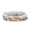 Three-piece set of natural stone beaded bracelets with white turquoise and gold spacers - White Turquoise and Spotted Stone Style (FK1841-19CM)