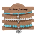 Ensemble de 3 bracelets bohèmes en perles avec pierres turquoises et pendentifs - Bracelet Perlé Bleu Turquoise et Blanc (FK1032-19CM)