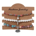 Ensemble de 3 bracelets de perles bohèmes avec breloques lotus, plume et cloche sur carte - Bracelet Perlé Multicolore Rouge Bleu et Blanc (FK1033-19CM)